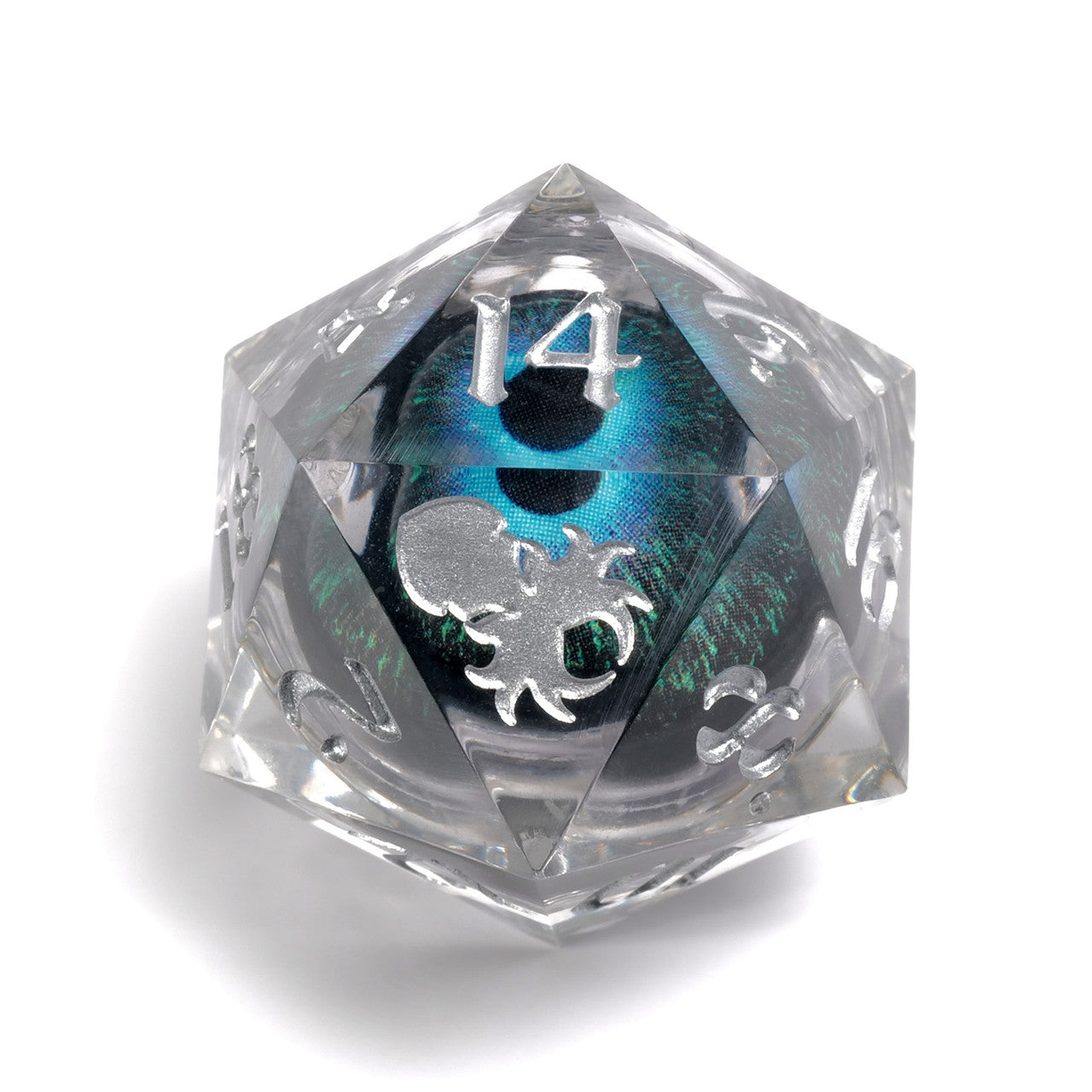 Goblin Eye: Blue Iris Single D20 w/ Silver Ink